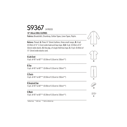 Simplicity Pattern 9367 18" Doll Clothes