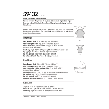 Simplicity Pattern S9432 Plush Grogu and Soft Space Pram