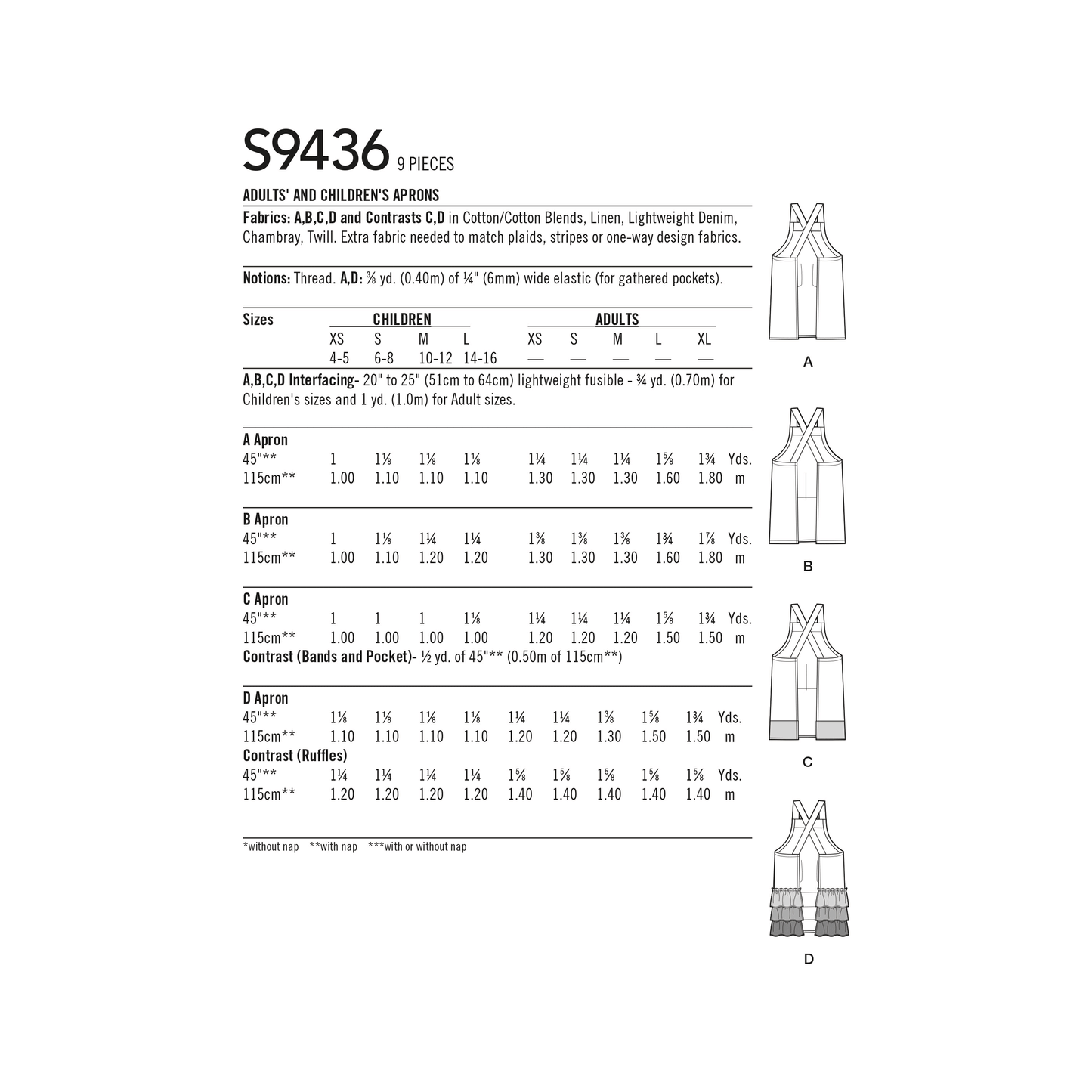 Simplicity Pattern S9436 Adults' & Children's Aprons