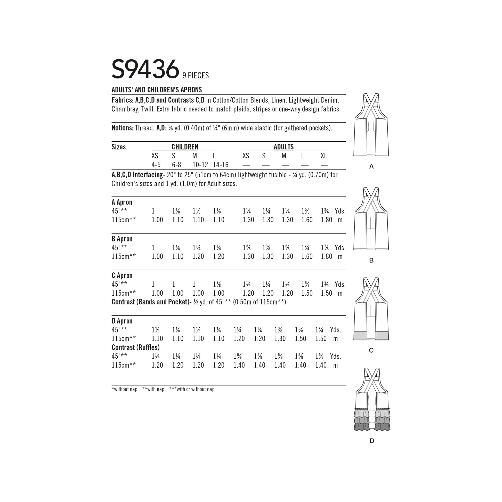 Simplicity Pattern S9436 Adults' & Children's Aprons