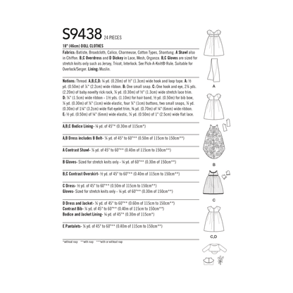 Simplicity Pattern S9438 18" Doll Clothes