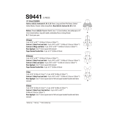 Simplicity Pattern S9441 13" Plushies