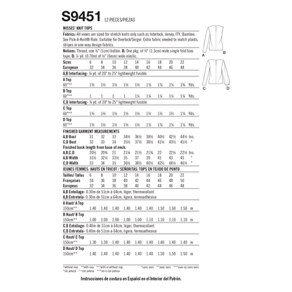 Simplicity Pattern S9451 Misses' Knit Tops