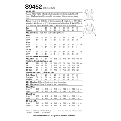 Simplicity Pattern S9452 Misses' Tops