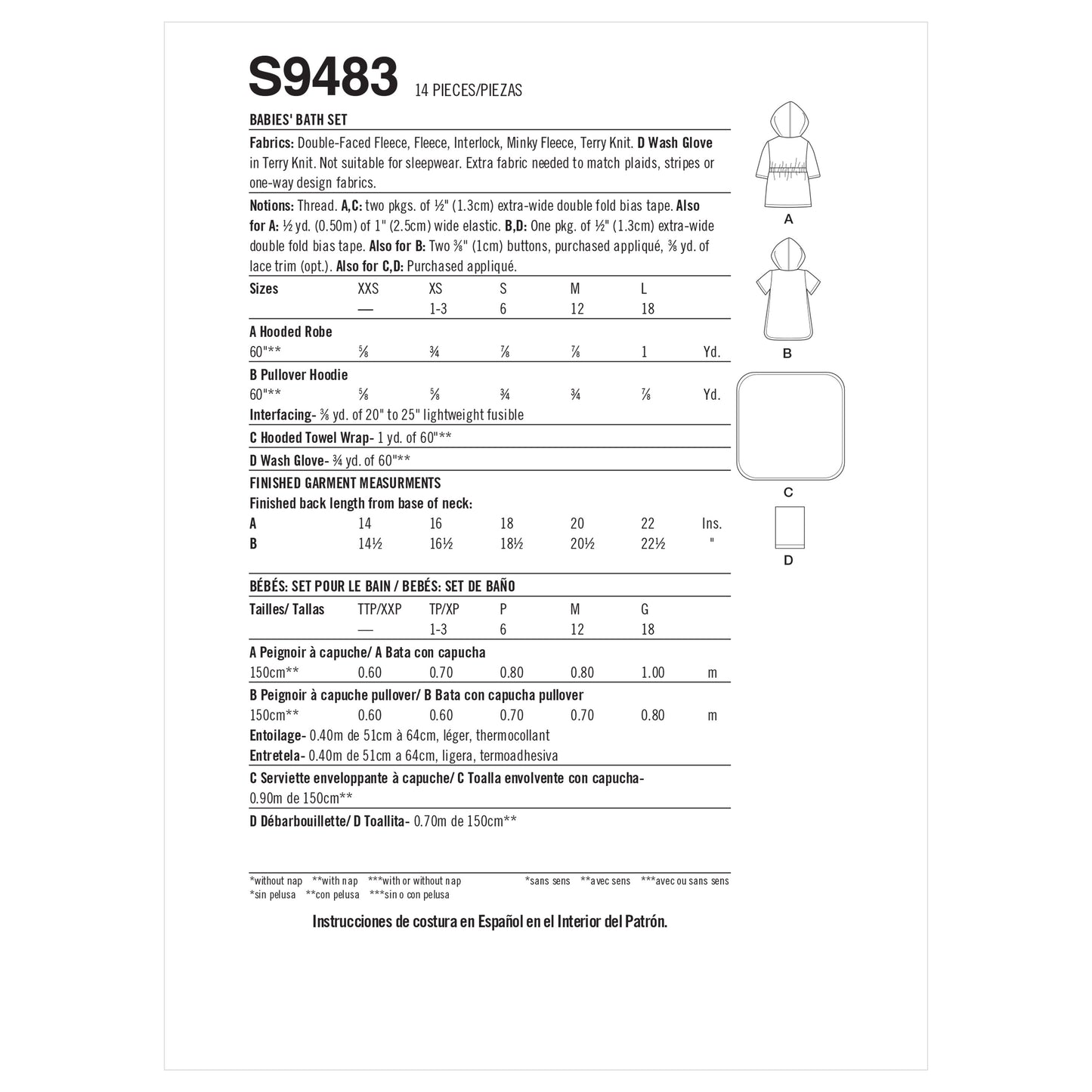 Simplicity Pattern S9483 Babies' Bath Set