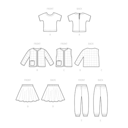 Simplicity Pattern S9485 Toddlers' Knit Top, Jacket, Vest, Skirt and Pants