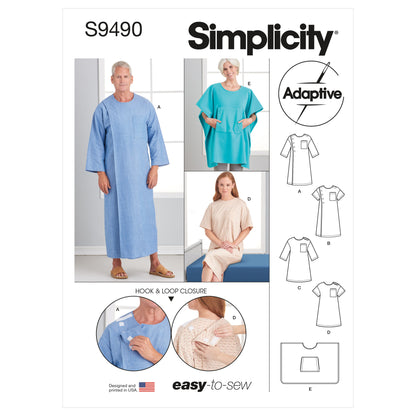 Simplicity Pattern S9490 Unisex Recovery Gowns and Bed Robe