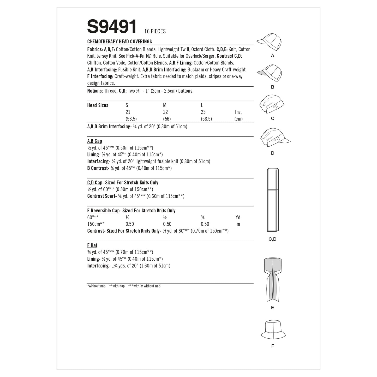 Simplicity Pattern S9491 Chemo Head Coverings