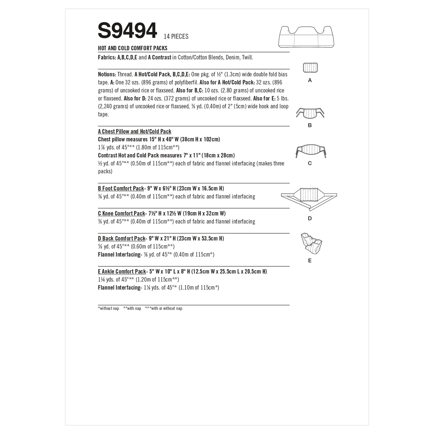 Simplicity Pattern S9494 Hot and Cold Comfort Packs