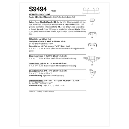 Simplicity Pattern S9494 Hot and Cold Comfort Packs