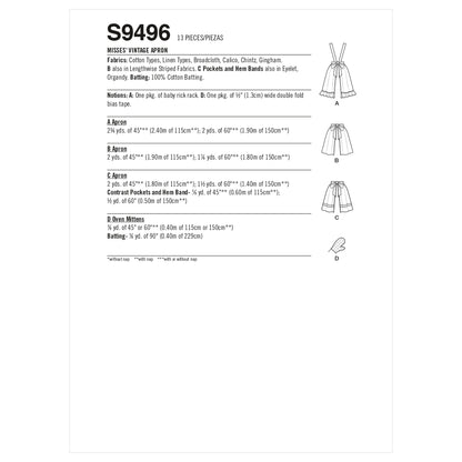 Simplicity Pattern S9496 Misses' Vintage Apron