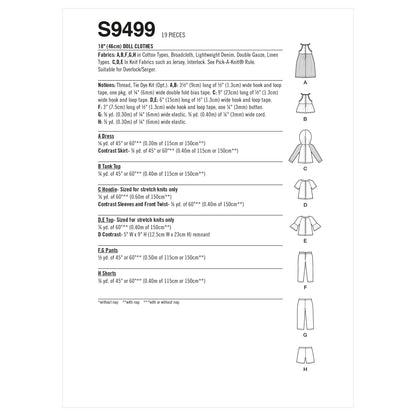 Simplicity Pattern S9499 18" Doll Clothes