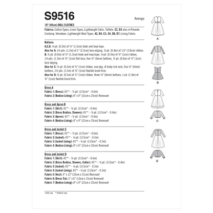 Simplicity SS9516 18" Doll Clothes