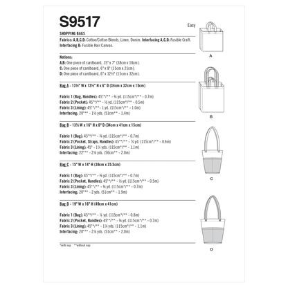 Simplicity SS9517 Shopping Bags