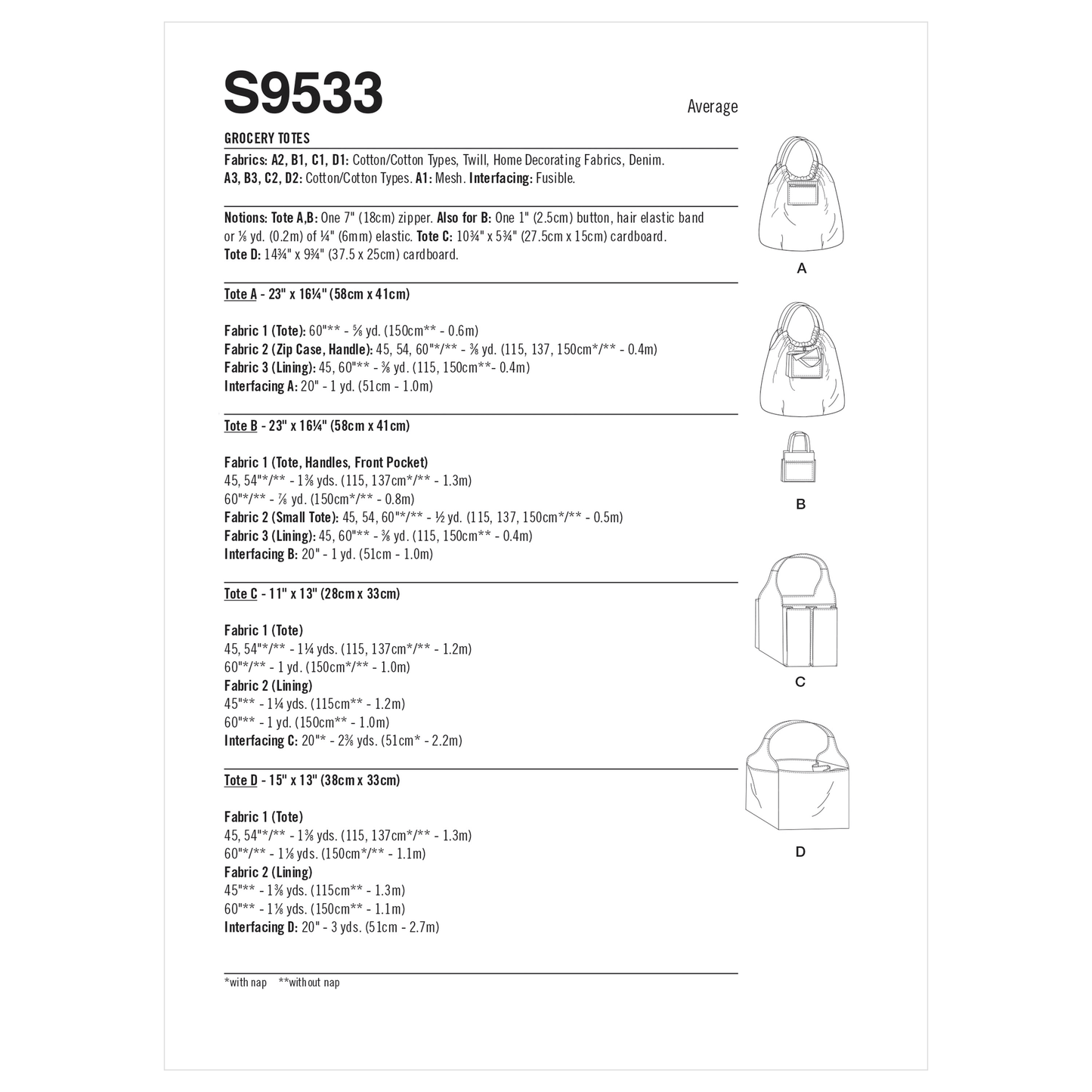 Simplicity SS9533 Grocery Totes