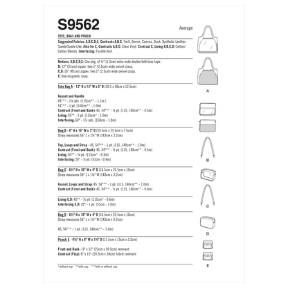 Simplicity SS9562 Tote, Bags And Pouch