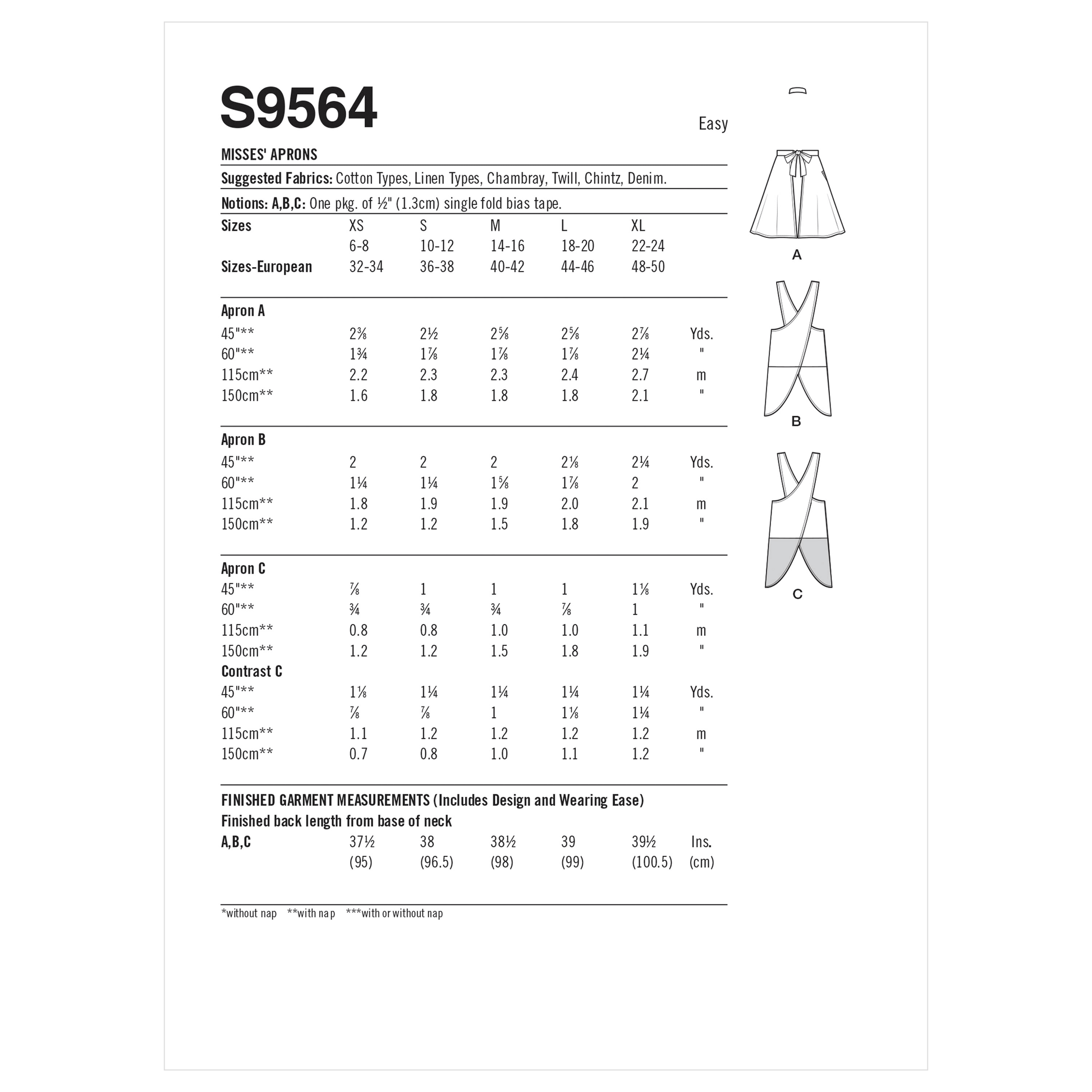 Simplicity SS9564 Misses' Aprons