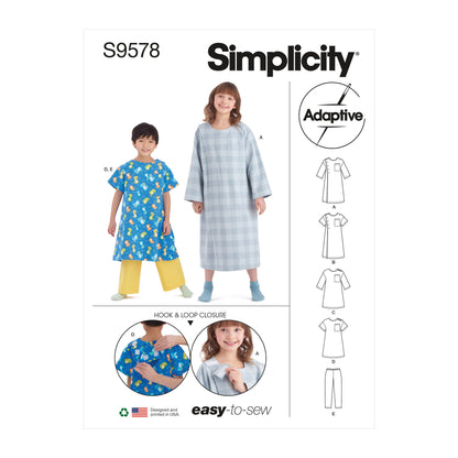 Simplicity Pattern SS9578 Children's, Girls' and Boys' Recovery Gowns and Pants