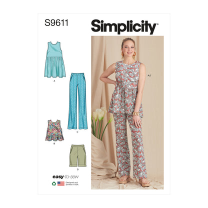 Simplicity Pattern SS9611 Misses' Tunic, Cropped Top, Pants and Shorts