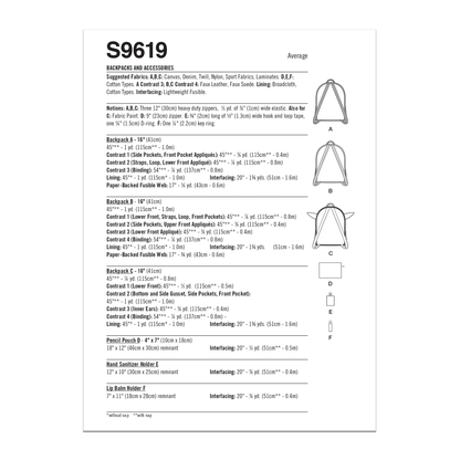 Simplicity Pattern S9619 Disney Star Wars Backpack & Accessories