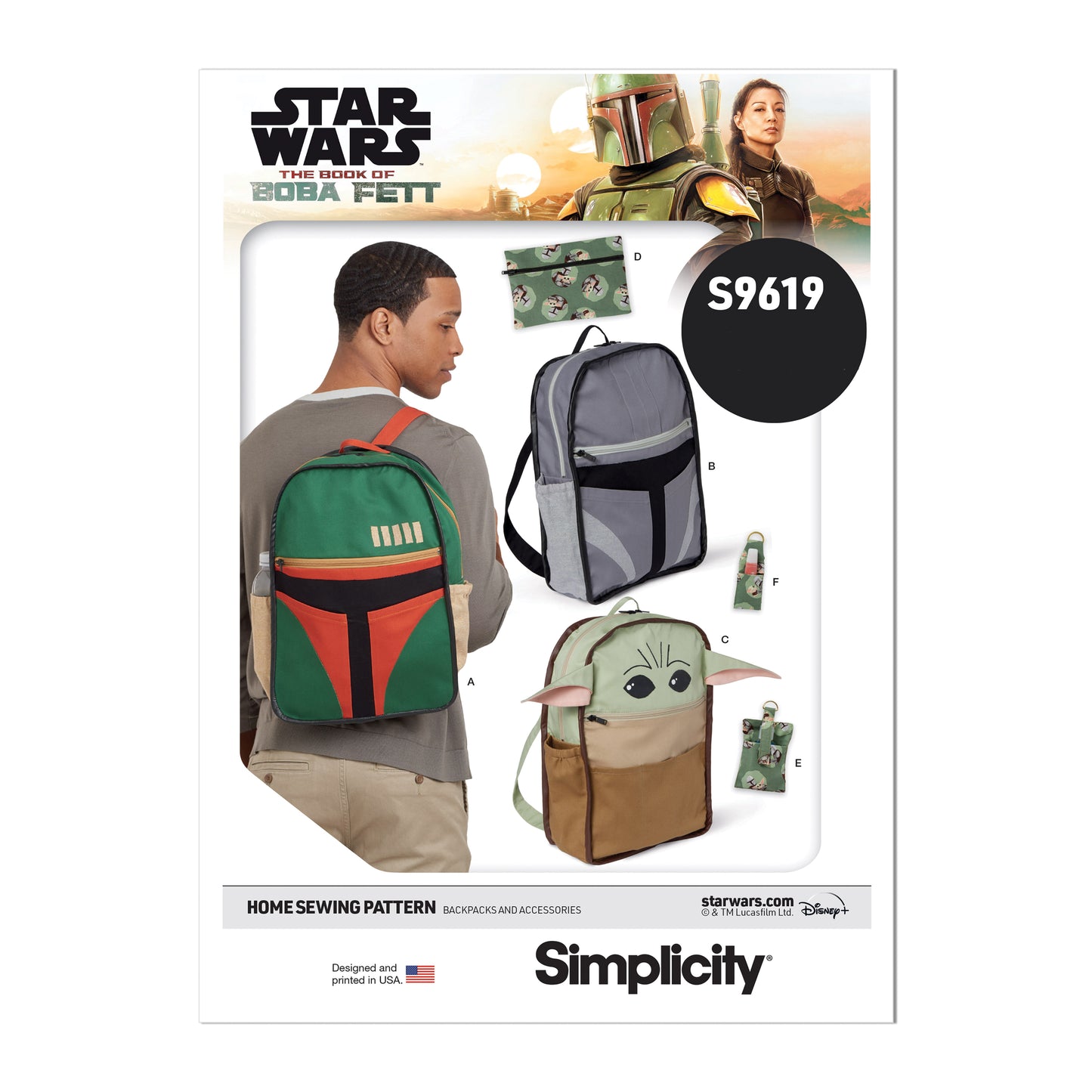 Simplicity Pattern S9619 Disney Star Wars Backpack & Accessories