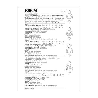 Simplicity Pattern S9624A Toddler's Animal Costumes