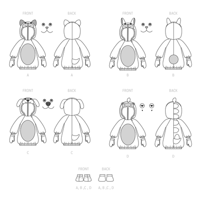 Simplicity Pattern S9624A Toddler's Animal Costumes