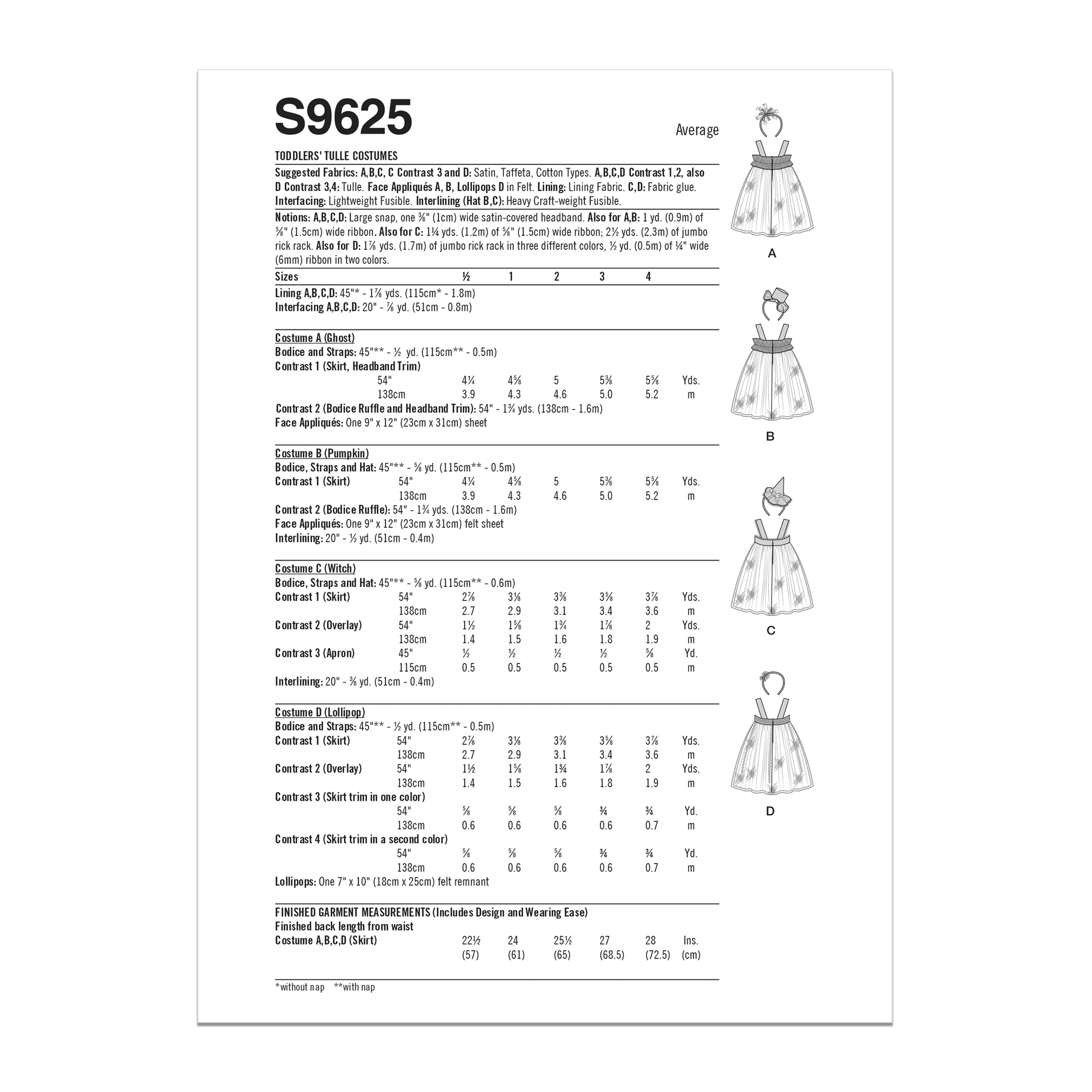 Simplicity Pattern S9625A Toddler's Tulle Costumes