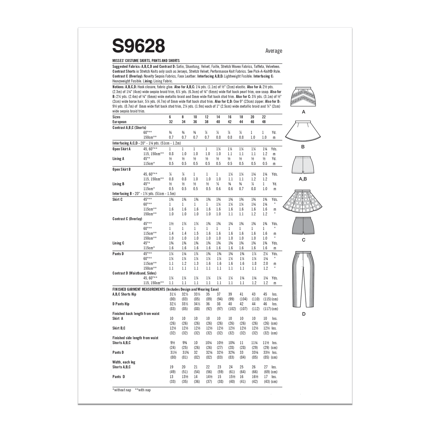 Simplicity Pattern S9628 Misses' Costume Bottoms