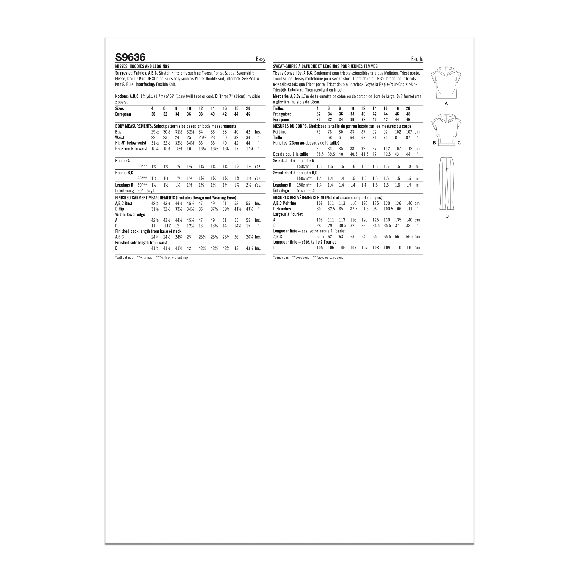 Simplicity Pattern S9636 Misses' Hoods & Leggings