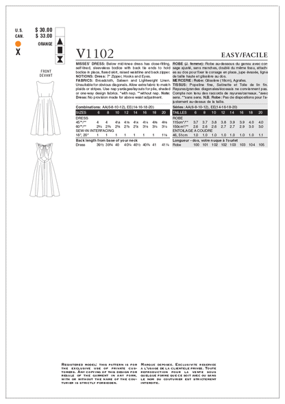 Vogue Pattern V1102 Misses' Dress