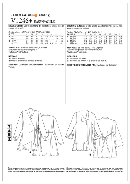 Voguepattern V1246 Misses' Shirt