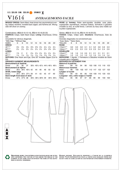 Vogue Pattern V1614 Misses' Dress