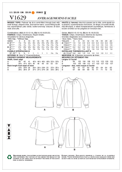 Voguepattern V1629 Misses' Top