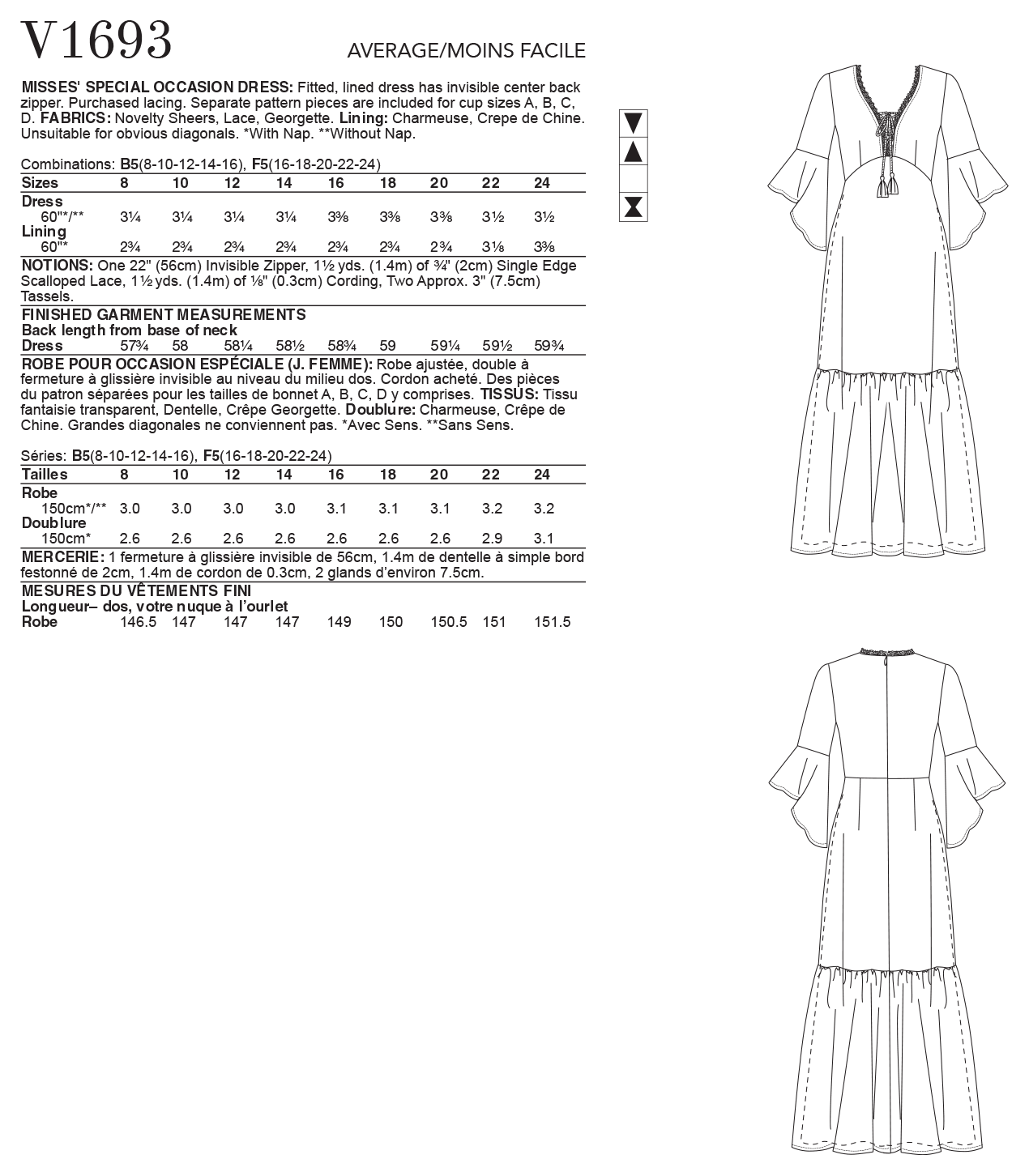 Vogue Pattern V1693 Misses' Wrap Dresses with Ties, Sleeve and Length Variations