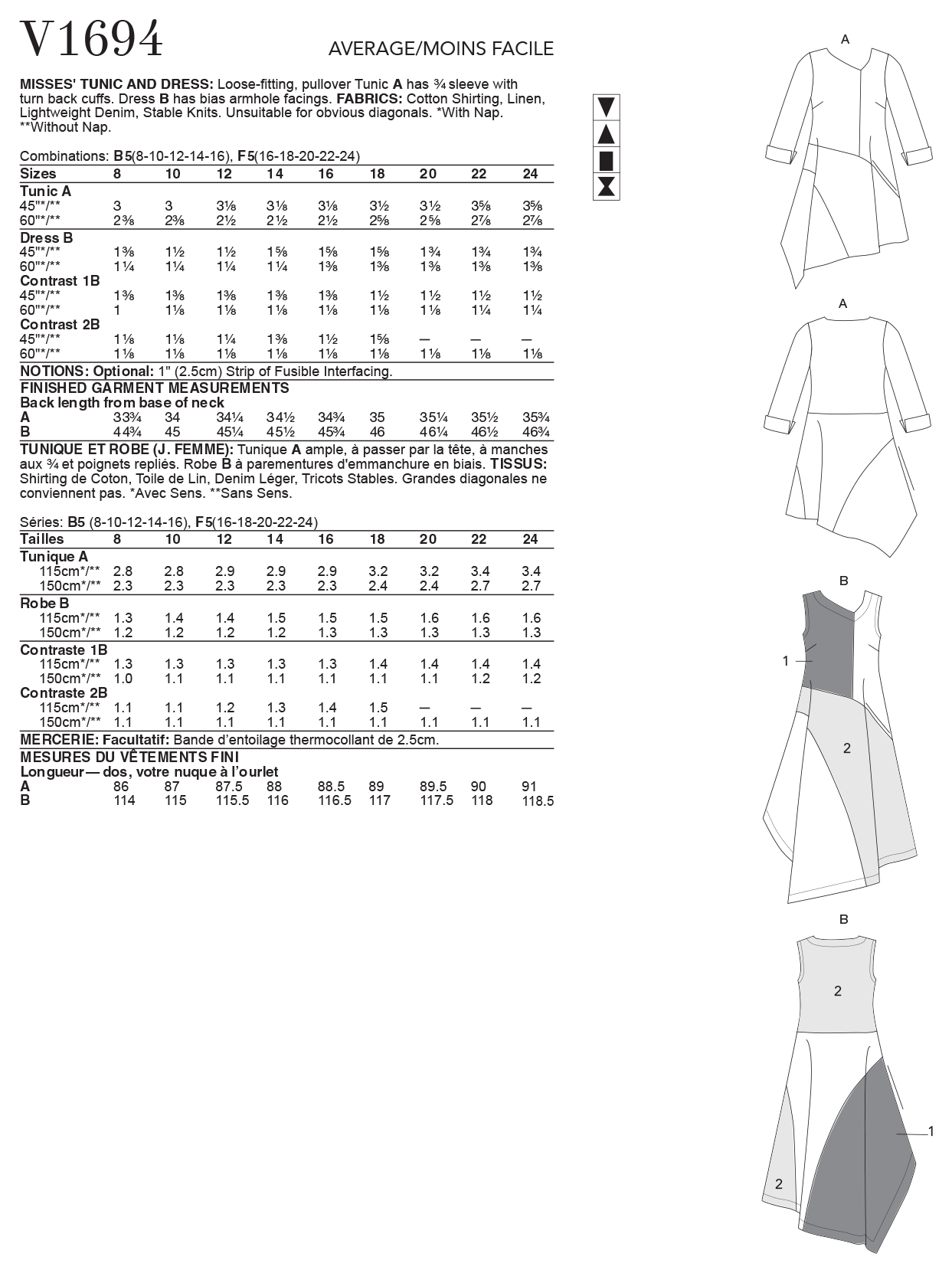 Vogue Pattern V1694 Misses' Wrap Dresses with Ties, Sleeve and Length Variations