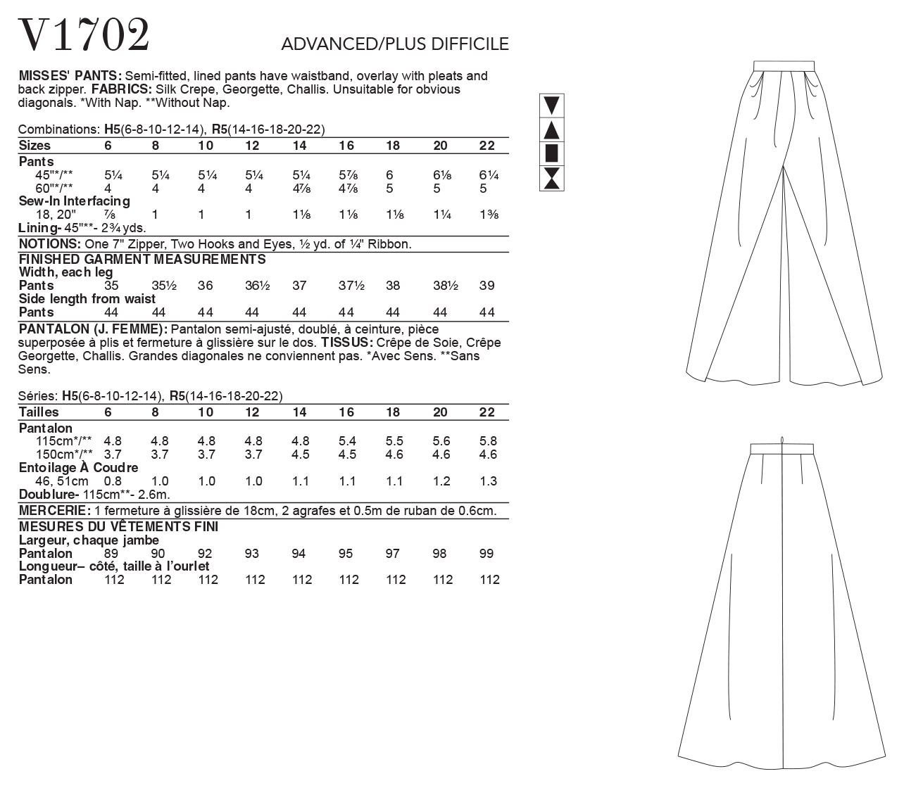 Voguepattern V1702 Misses' Pants