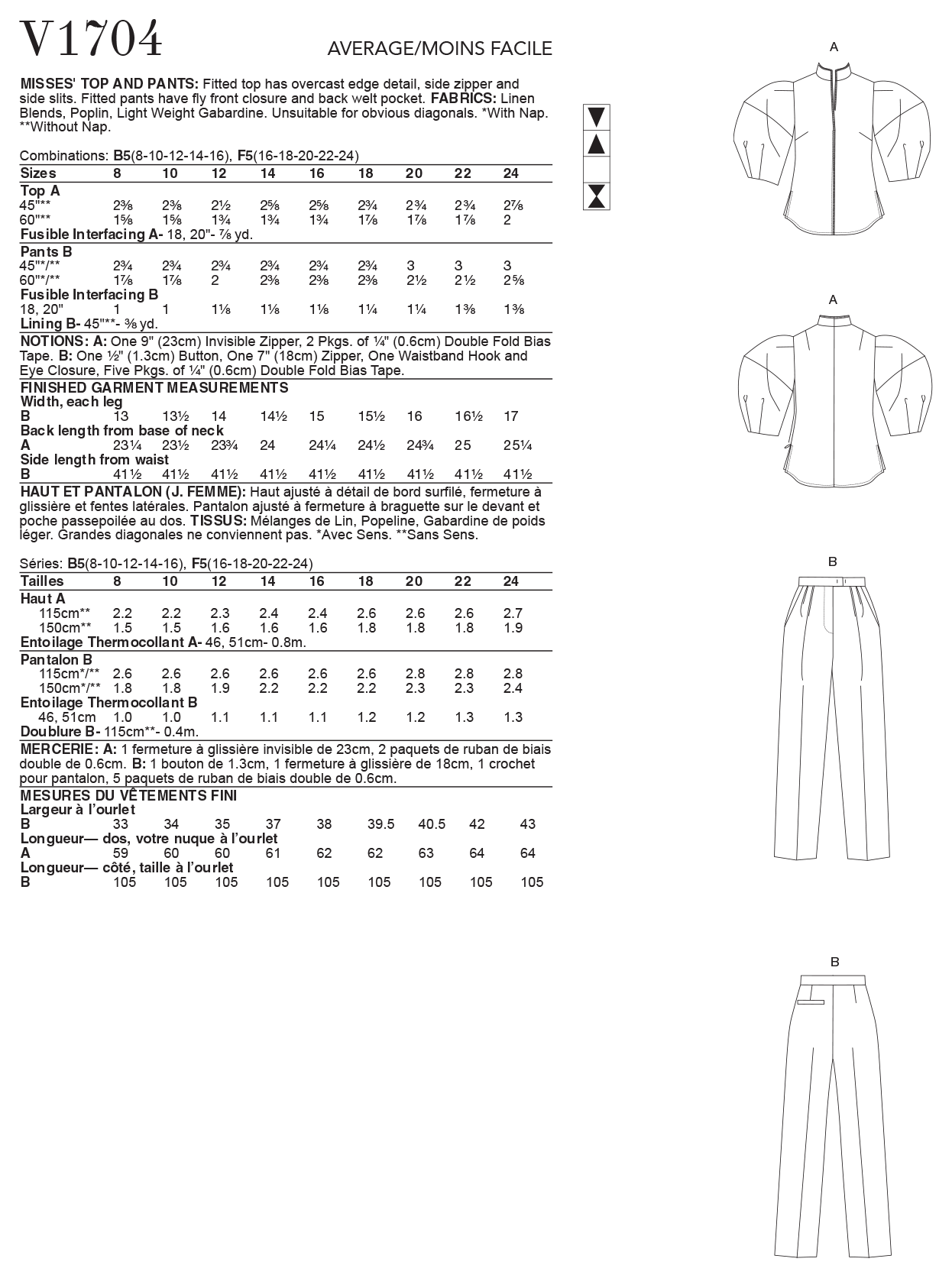 Voguepattern V1704 Misses' Top & Pants