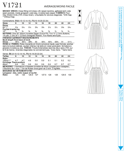 Vogue Pattern V1721 Misses' Dress