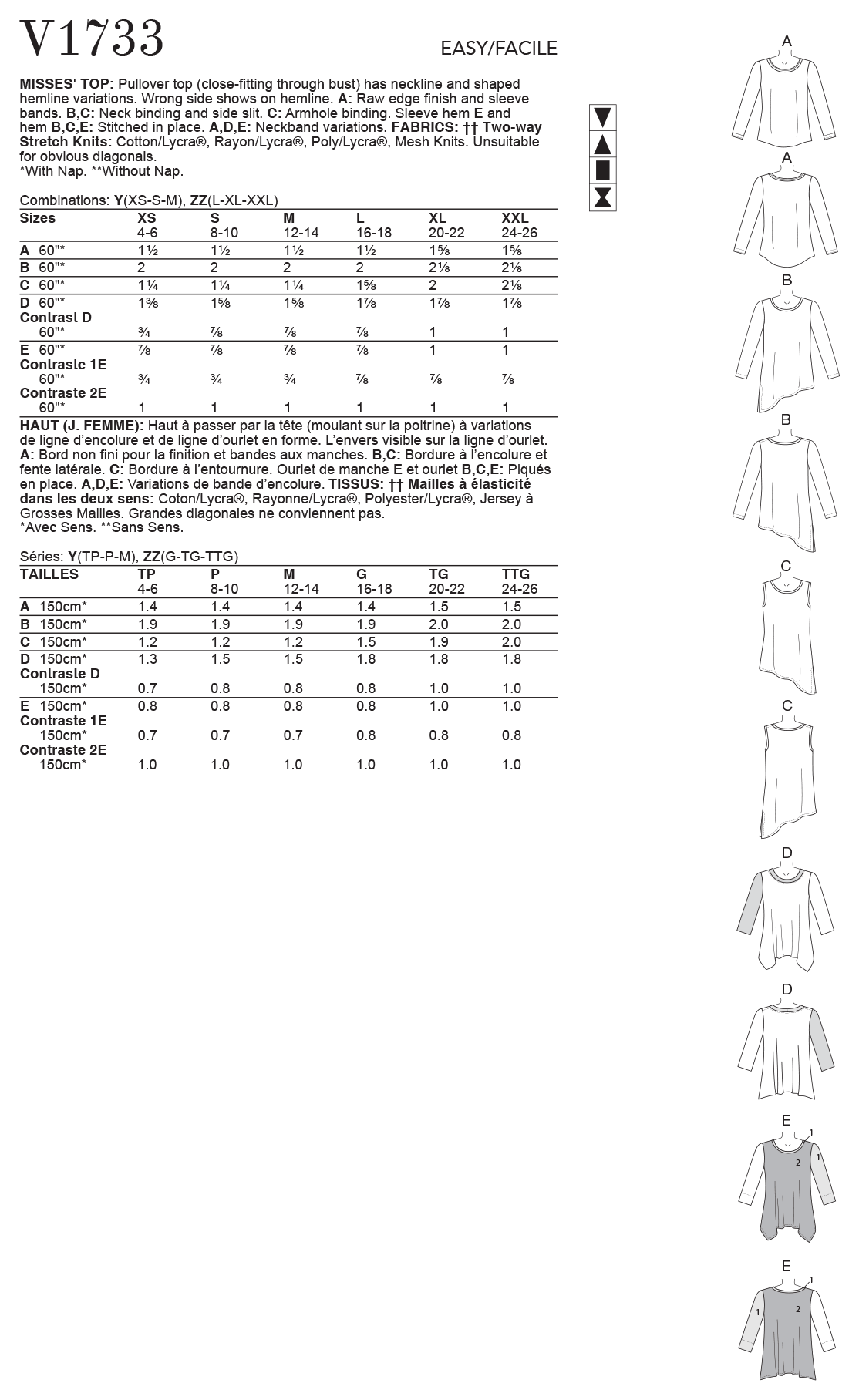 Voguepattern V1733 Misses' Shaped-Hemline Tops