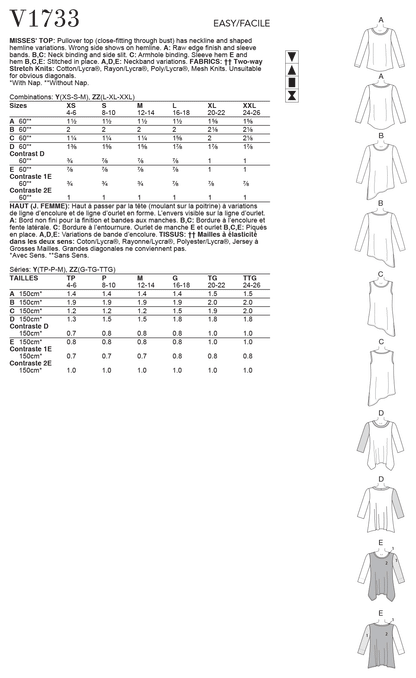 Voguepattern V1733 Misses' Shaped-Hemline Tops