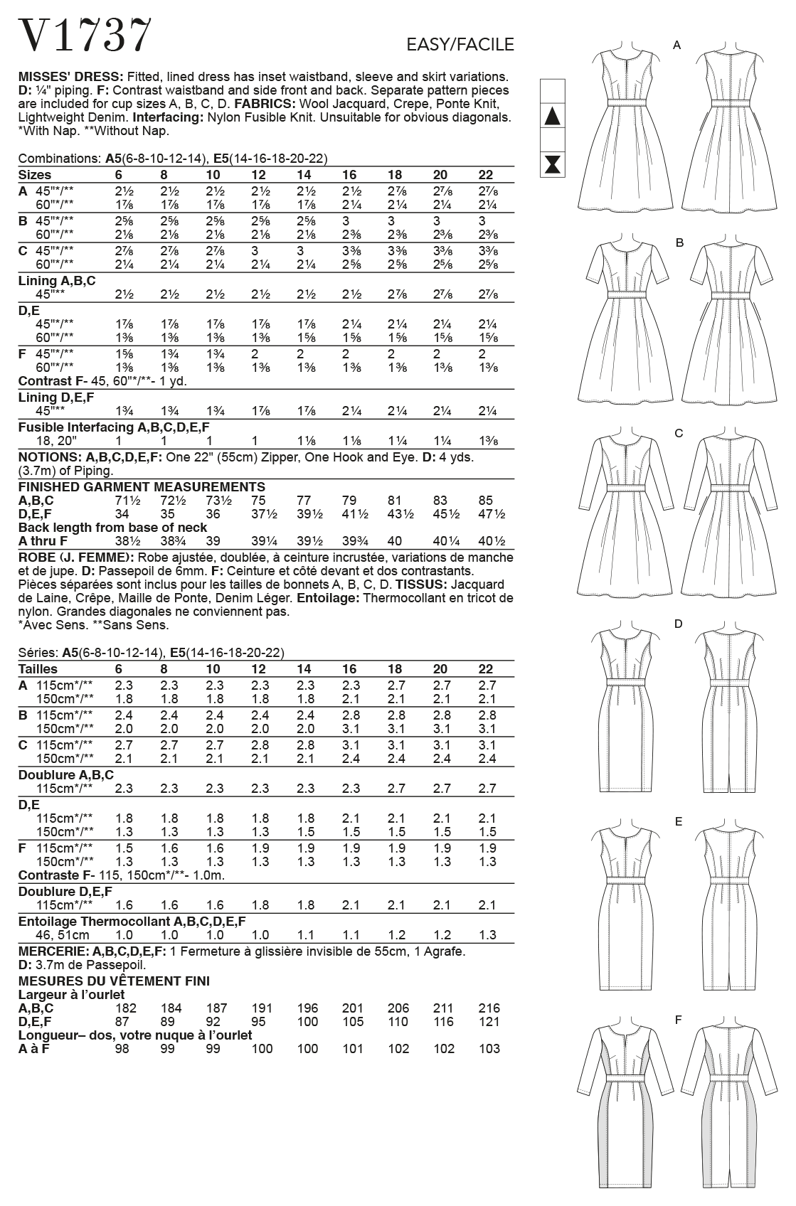 Vogue Pattern V1737 Misses' Fit-And-Flare Dresses with Waistband and Pockets