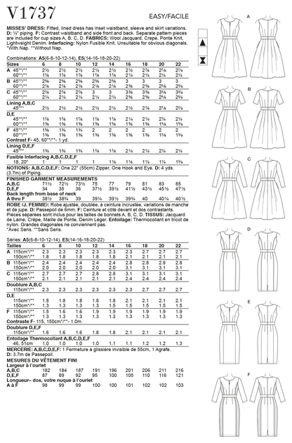 Vogue Pattern V1737 Misses' Fit-And-Flare Dresses with Waistband and Pockets