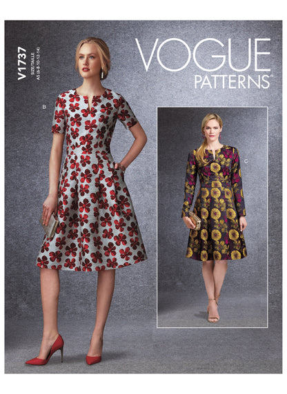 Vogue Pattern V1737 Misses' Fit-And-Flare Dresses with Waistband and Pockets