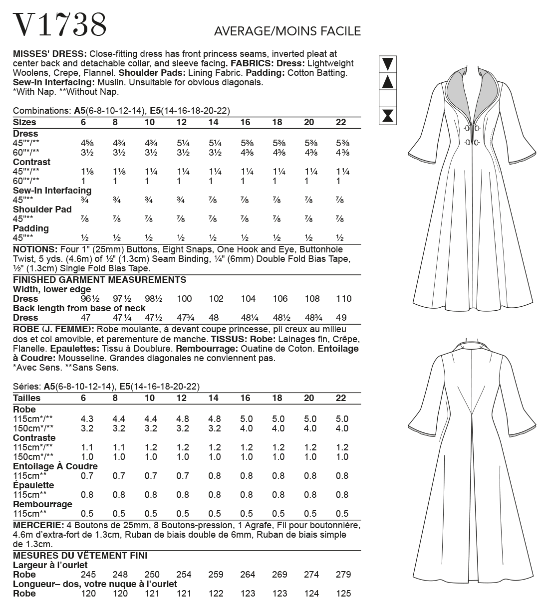 Vogue Pattern V1738 Misses' Wide-Collar, Fit-and-Flare Dress