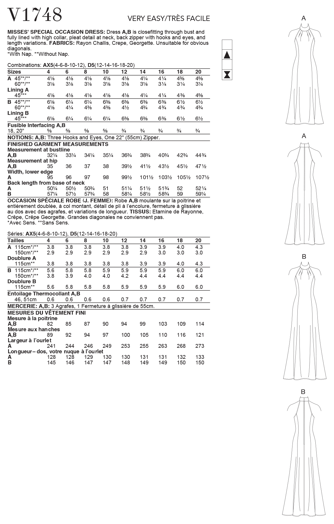 Vogue Pattern V1748 Misses' Special Occasion Dress