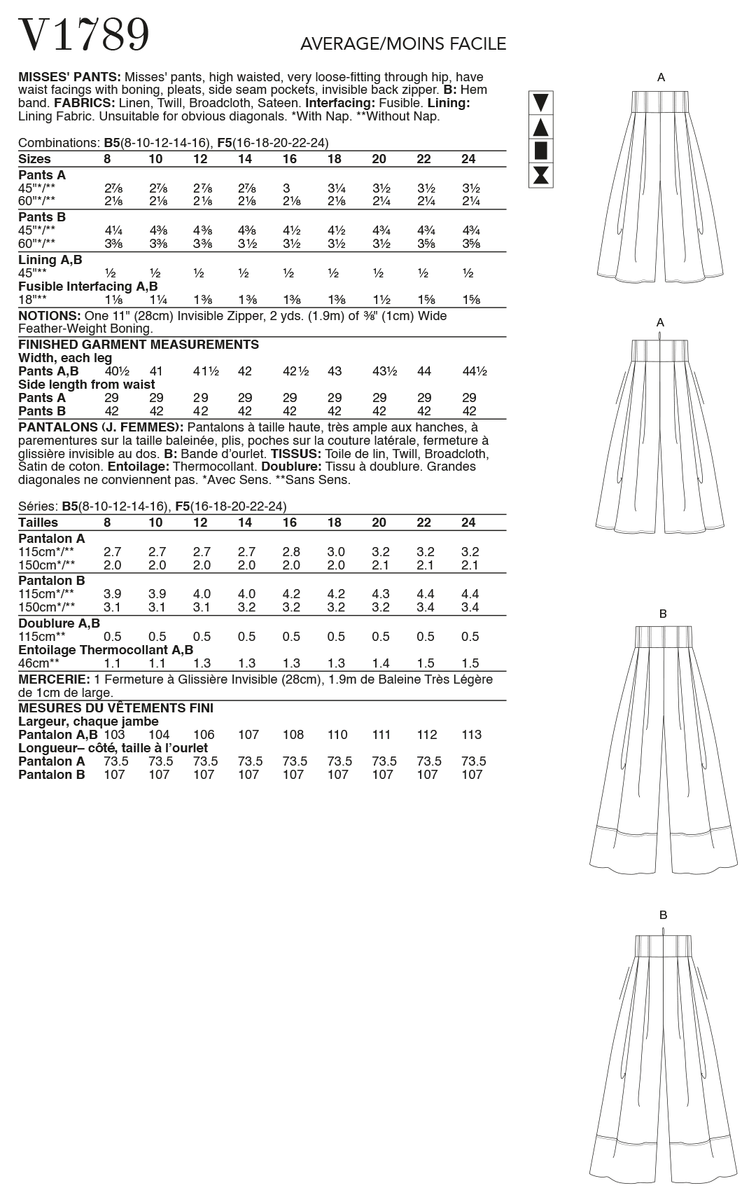 Voguepattern V1789 Misses Pants