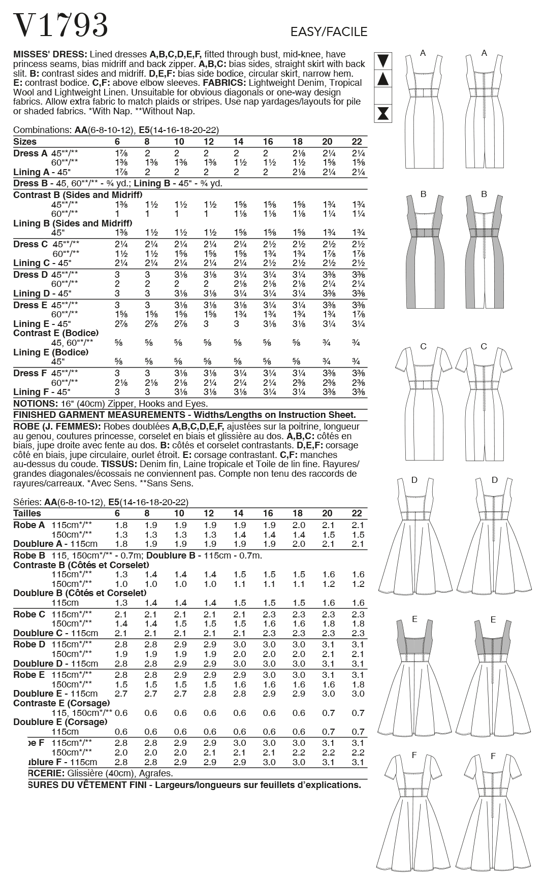 Vogue Pattern V1793 Misses Dress