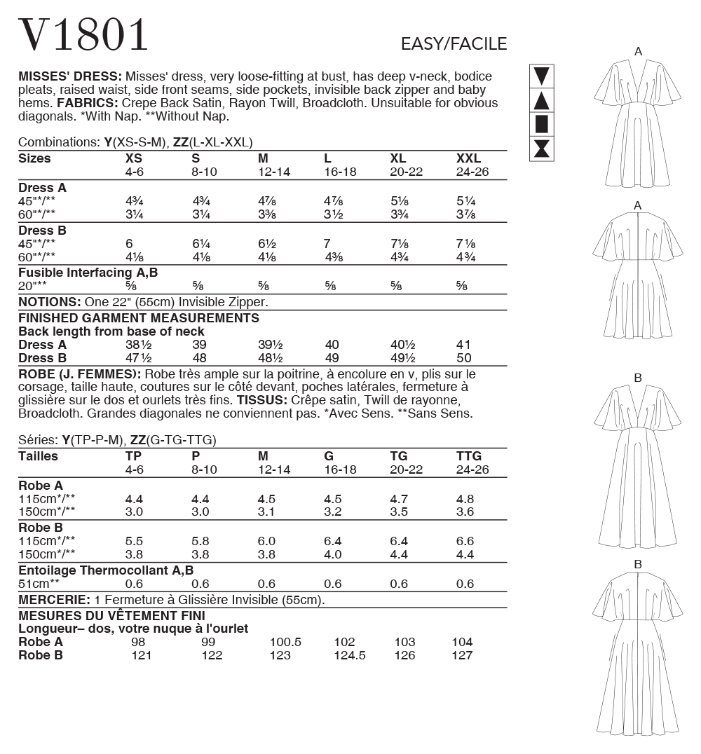 Vogue Pattern V1801  Misses' Dresses