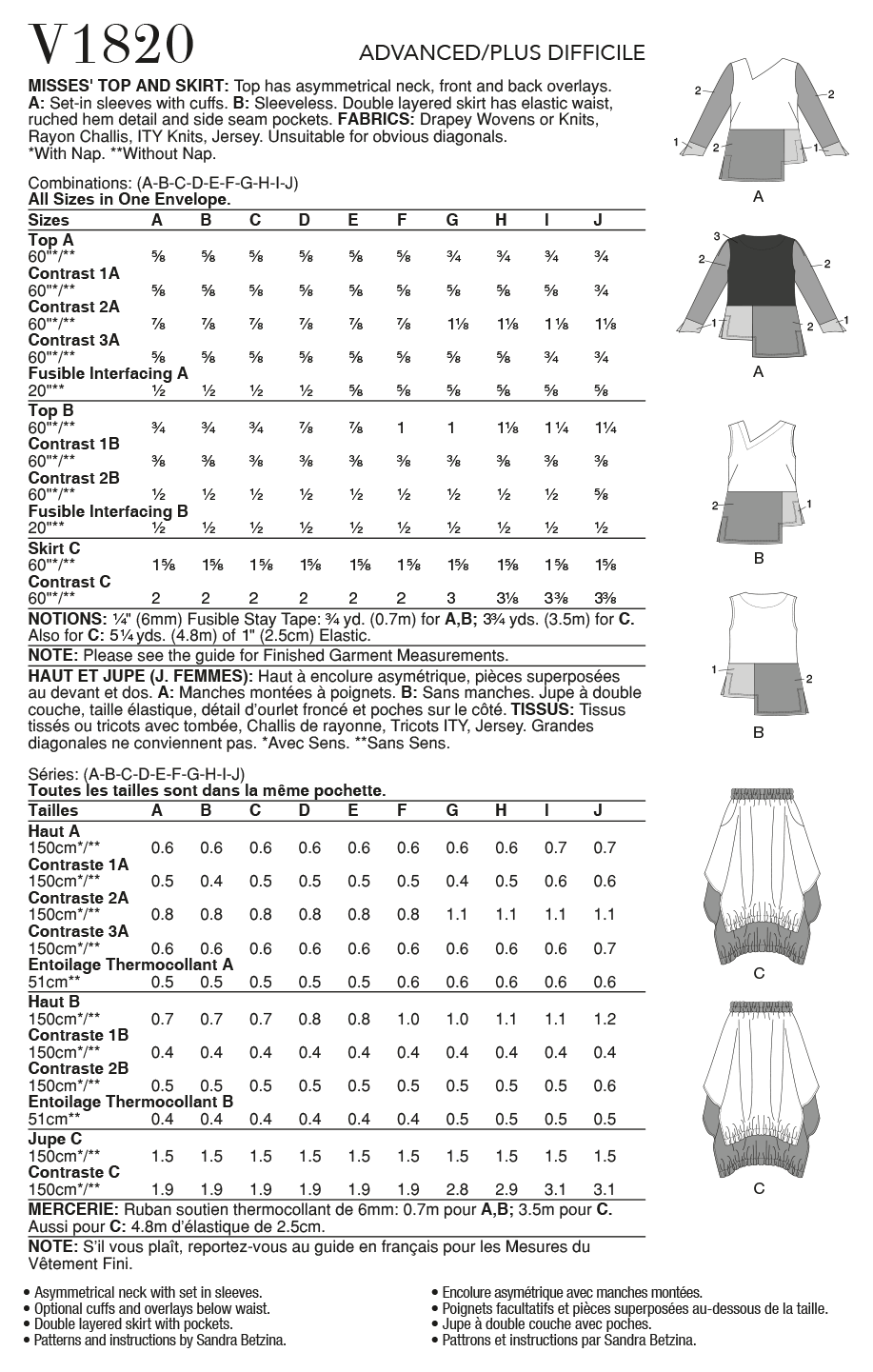 Voguepattern V1820  Misses' Top and Skirt